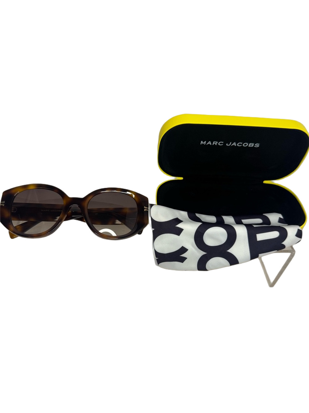 Marc Jacobs Tortoiseshell Brown Oval Sunglasses with Yellow-Trim Case